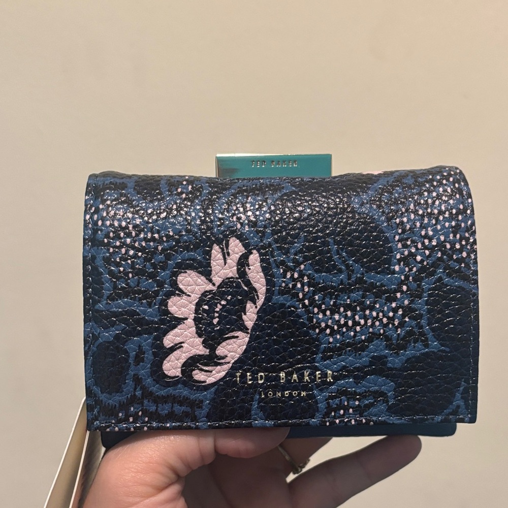 Ted Baker Navy Floral Mini Wallet with Light Pink Accent